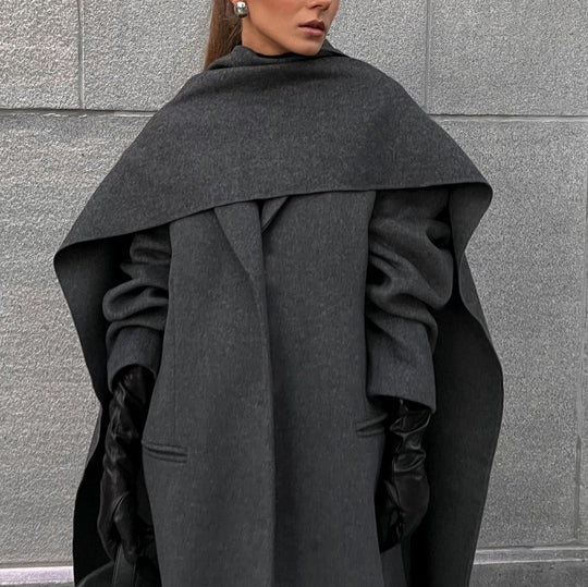 Women's Vintage Scarf Collar Cloak Coat – Long Loose Fit