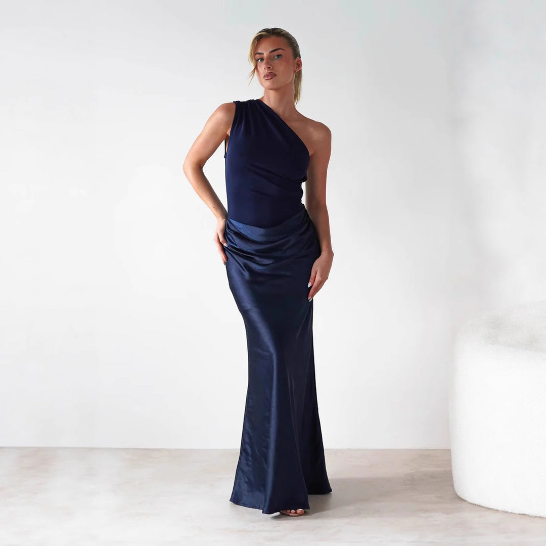 Luxe One-Shoulder Splice Gown Dress