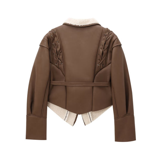 Women’s Suede Waist-Tie Jacket – European Style