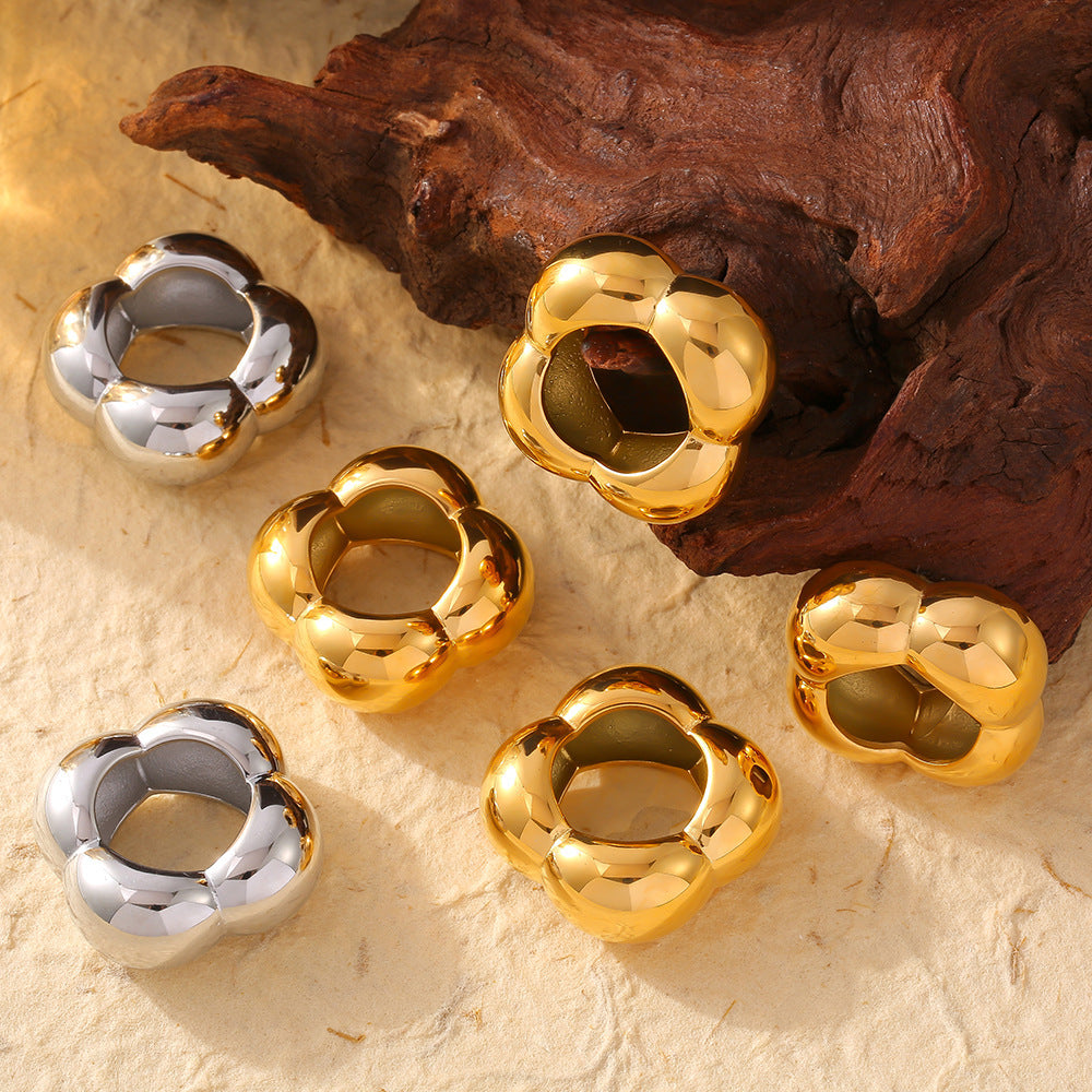 Hollow Blossom Geometric Ring