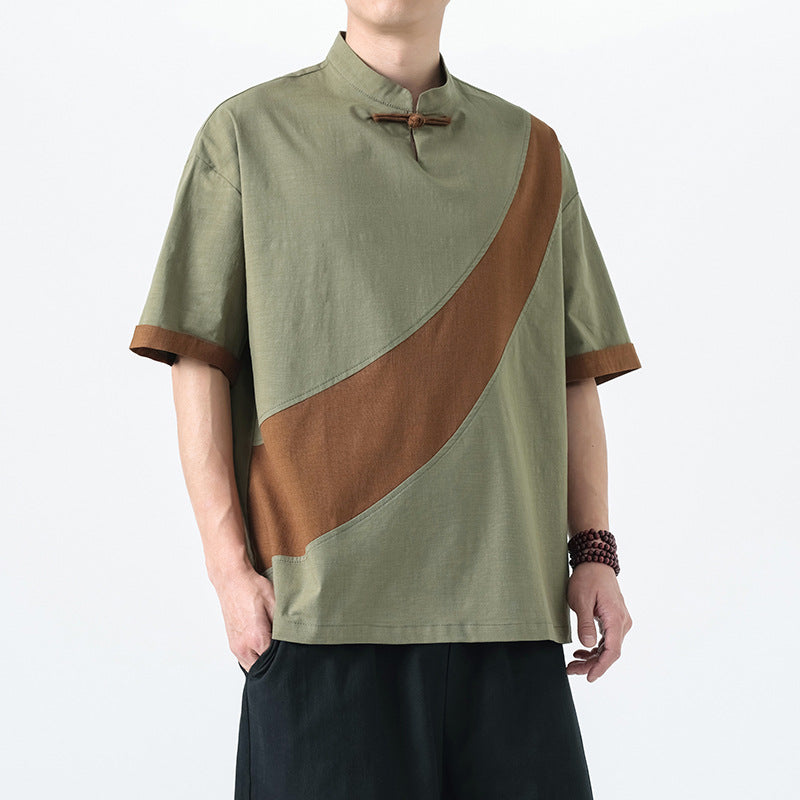 Men’s Retro Cotton Linen Tang Suit Tee