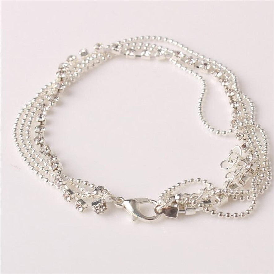 Multi-Layer Silver Crystal Ball Anklet