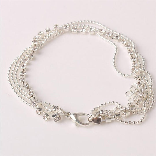 Multi-Layer Silver Crystal Ball Anklet