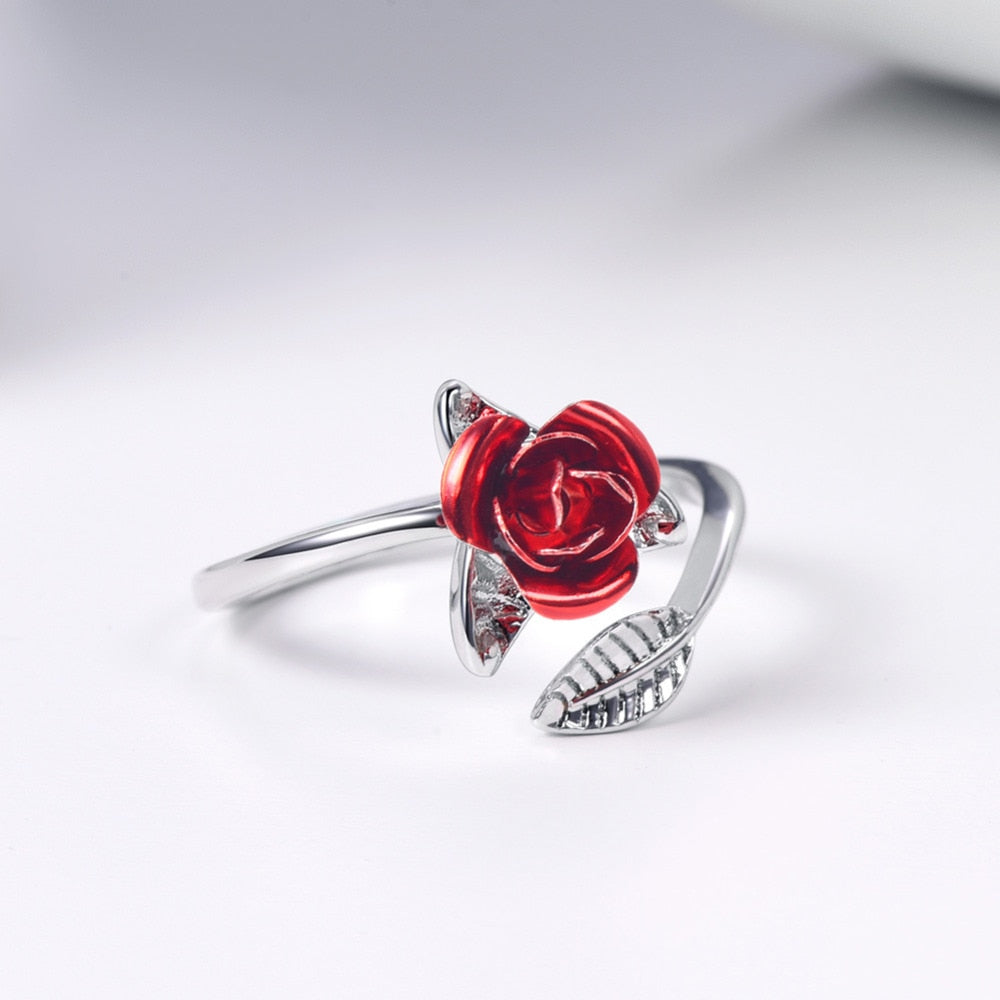 U7 Red Rose Bloom Adjustable Ring