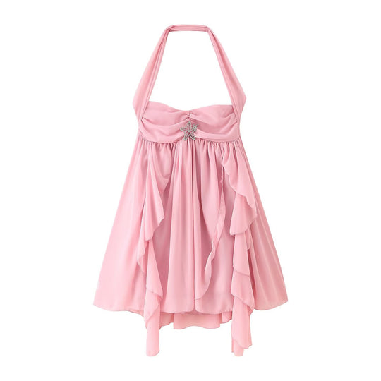 Halter Neck Backless Floral Print Dress