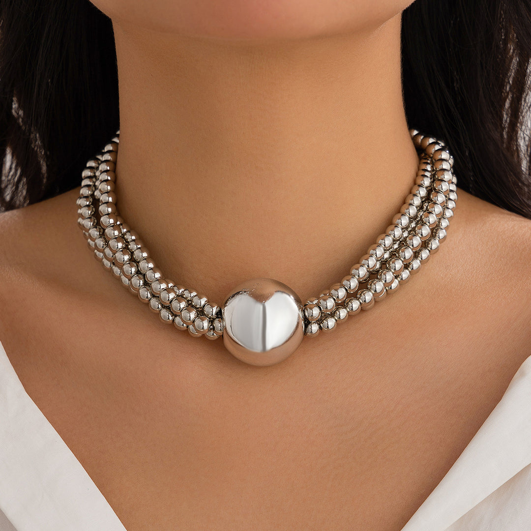 Exaggerated Round Bead Multi-Layer Pearl Necklace