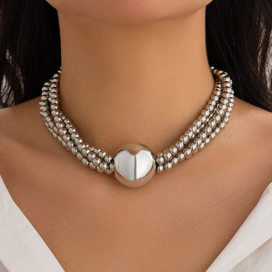 Exaggerated Round Bead Multi-Layer Pearl Necklace