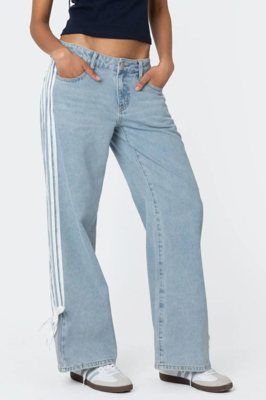 Side Striped Wide Leg Jeans