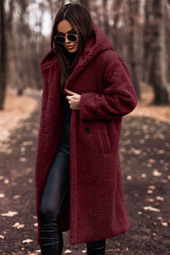 Women's Long Hooded Woolen Coat