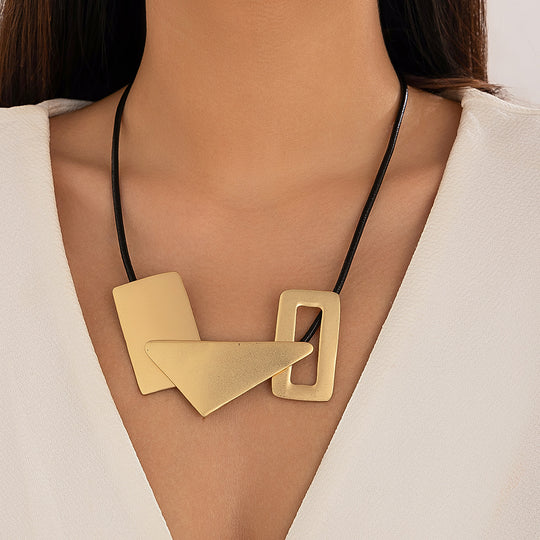 Exaggerated Geometric Splicing INS-Style Metal Wire Necklace