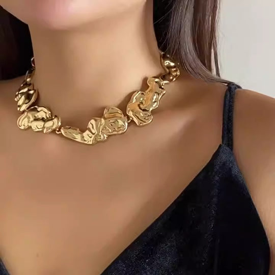 Liquid wrinkled irregular collar choker metal lava necklace
