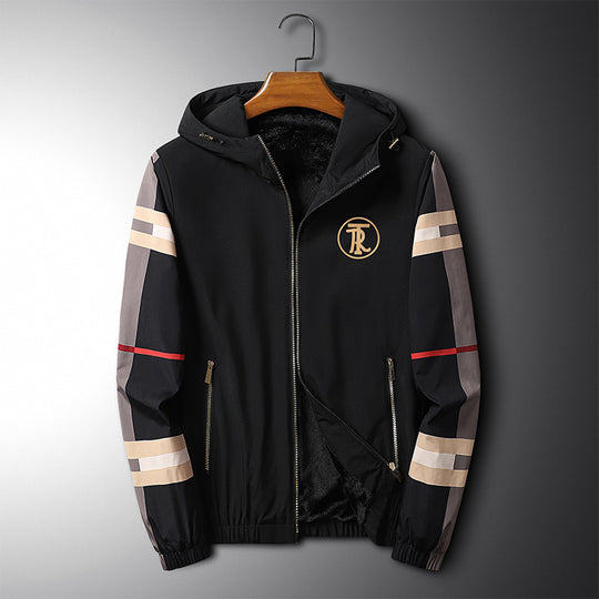 Men’s Hooded Printed Jacket – Plush Cotton Lined
