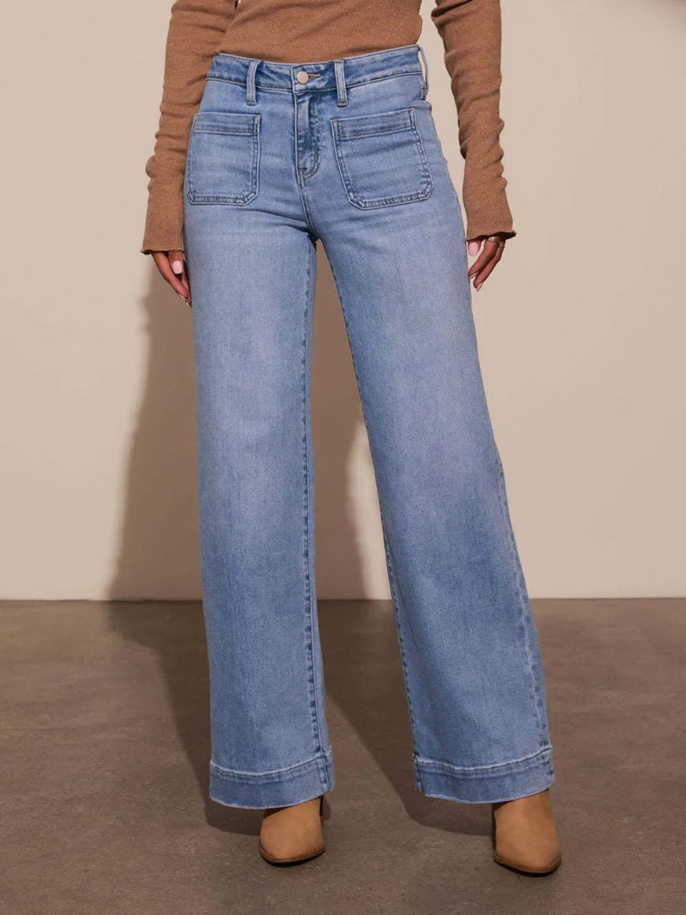High-Rise Wide Leg Patch Pocket Jeans