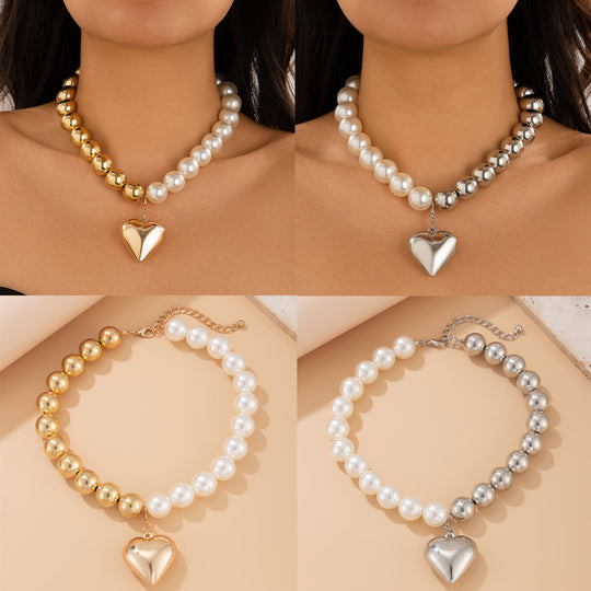 Peach Heart Glam Beaded Necklace