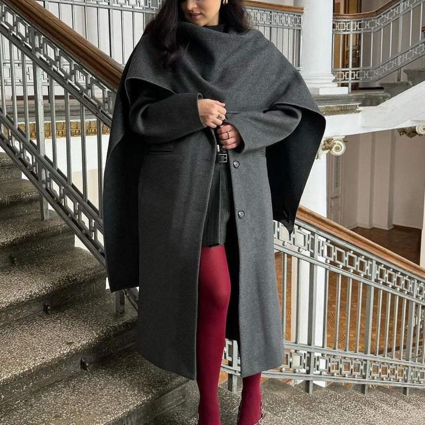 Women's Vintage Scarf Collar Cloak Coat – Long Loose Fit