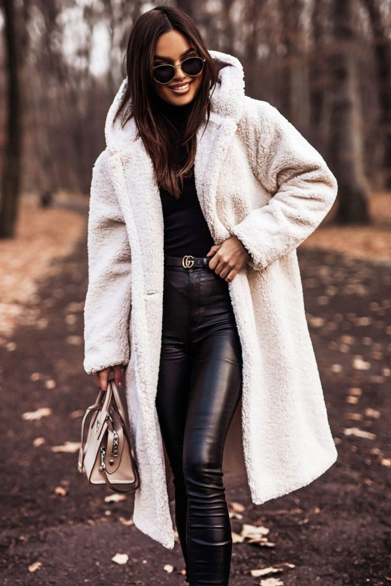 Women's Long Hooded Woolen Coat