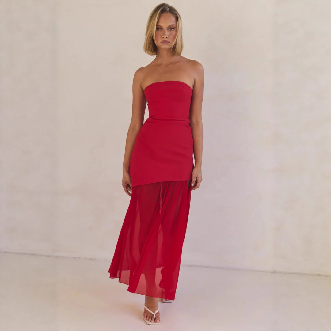 Selvera Halter Neck Spliced Maxi Dress