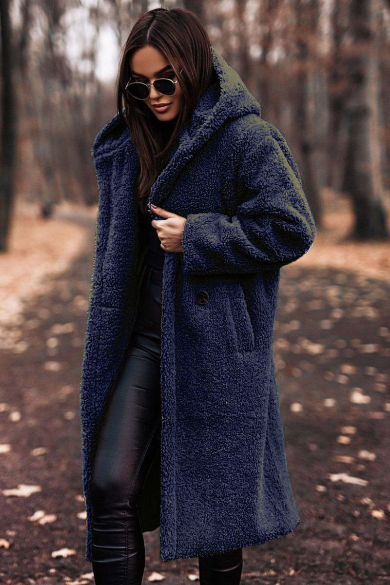 Women's Long Hooded Woolen Coat