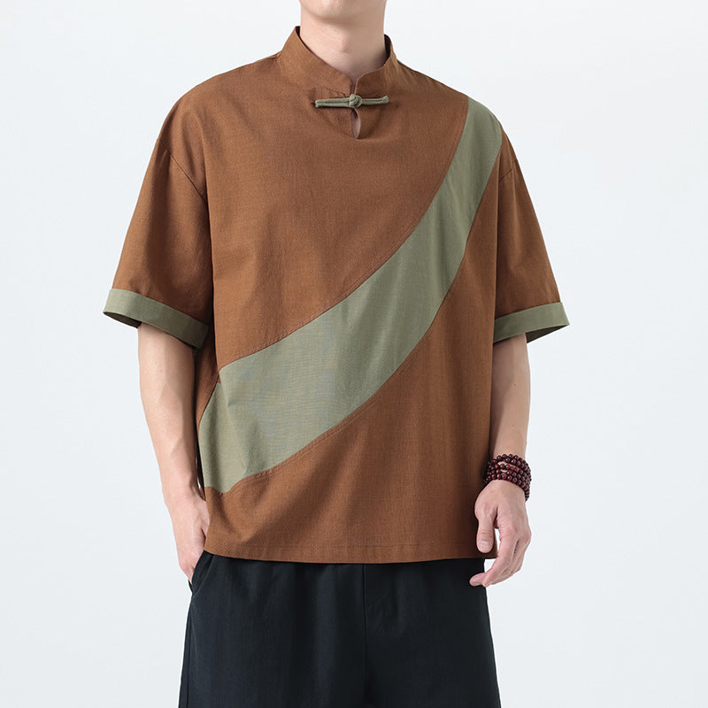 Men’s Retro Cotton Linen Tang Suit Tee