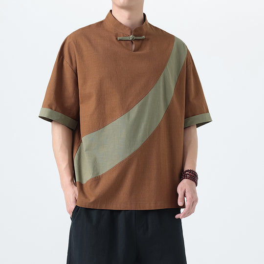Men’s Retro Cotton Linen Tang Suit Tee