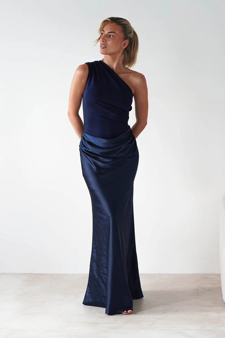Luxe One-Shoulder Splice Gown Dress