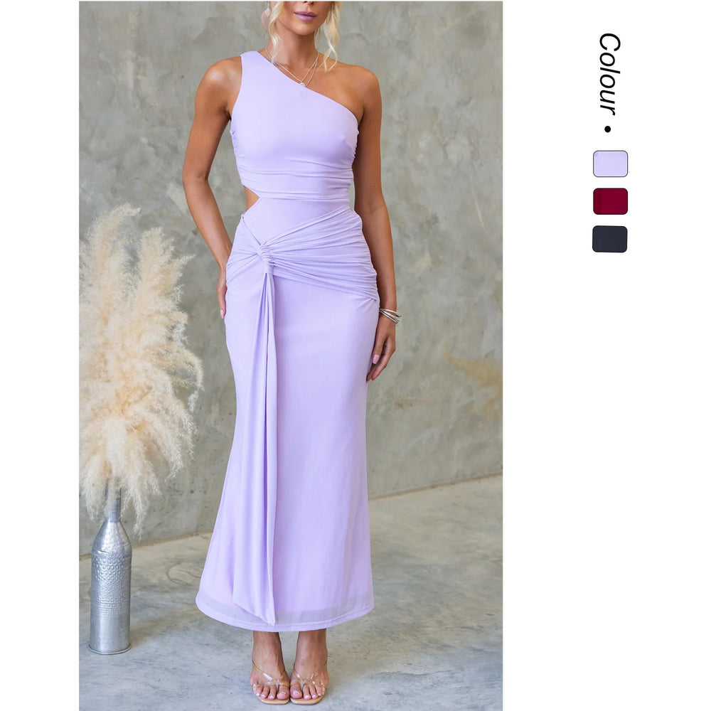Midnight Allure One-Shoulder Mesh Belted Gown