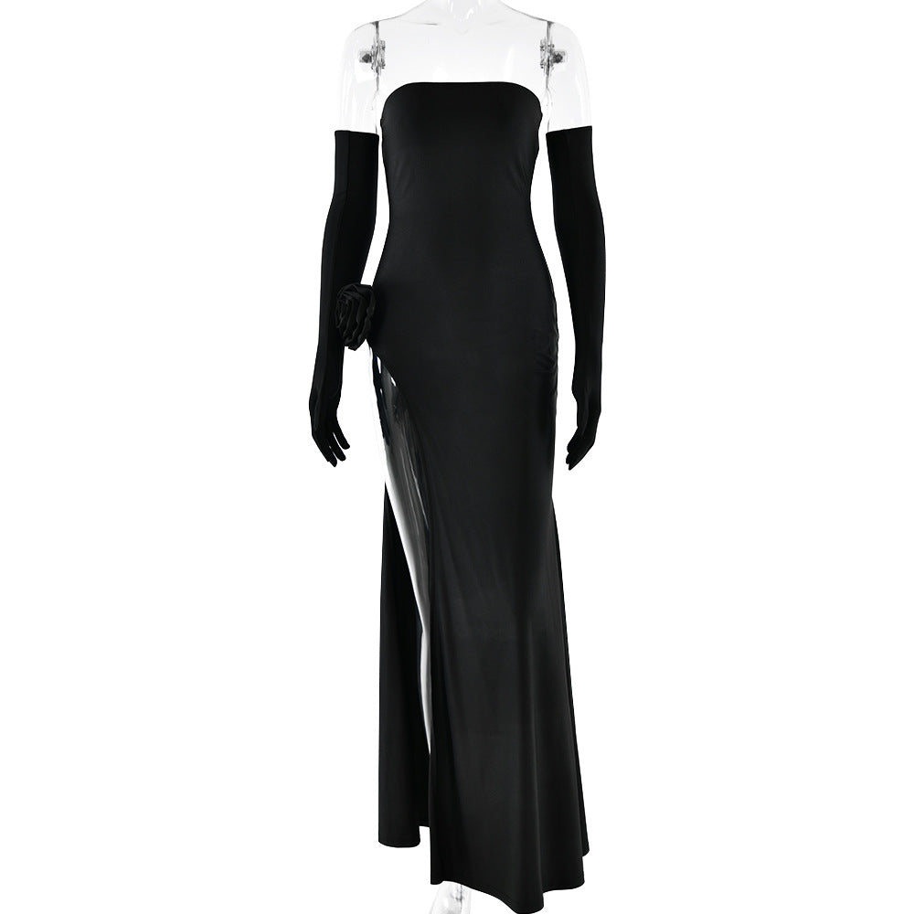 Midnight Bloom Backless Gown