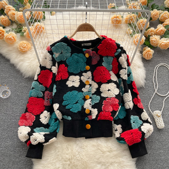 Floral Slim-Fit Chenille Cardigan
