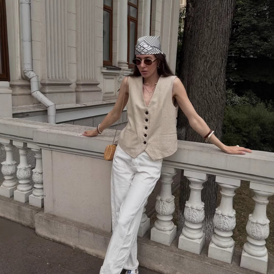 Linen Blend Sleeveless Set