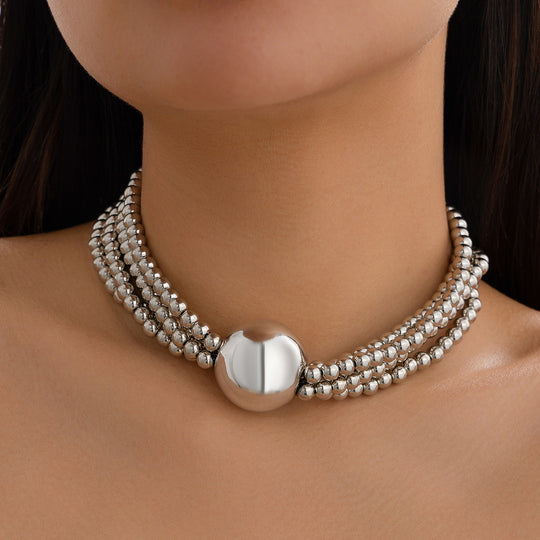 Exaggerated Round Bead Multi-Layer Pearl Necklace