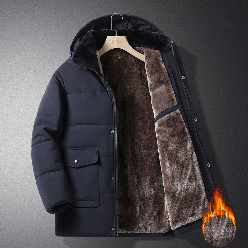 Men's Winter Hooded Cotton Coat – Thickened, Warm, Mid-Length