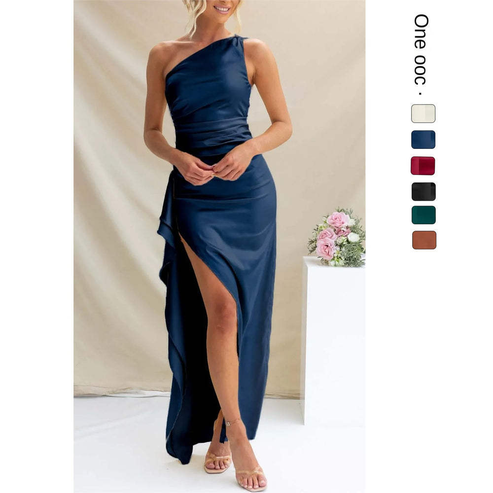 Veloura One-Shoulder Slit Evening Dress