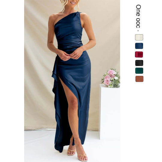 Veloura One-Shoulder Slit Evening Dress