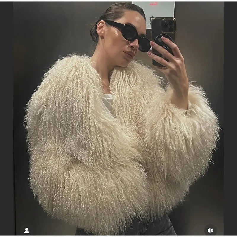 Women's Faux Fur Round Neck Warm Jacket