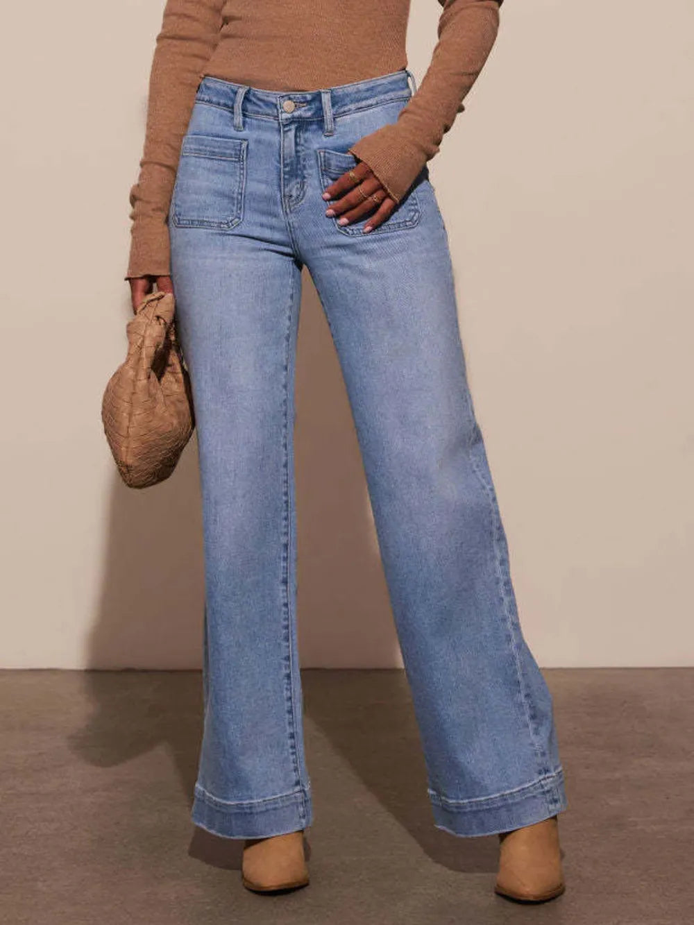 High-Rise Wide Leg Patch Pocket Jeans