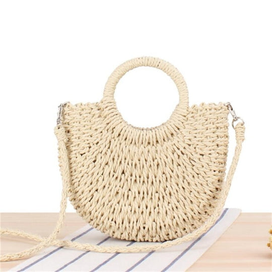 Yogodlns Handmade Half-Round Rattan Straw Bag