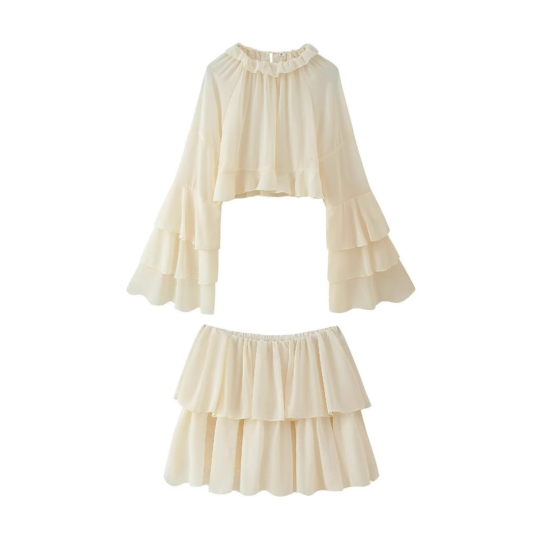 Ruffled Chiffon Two-Piece Set