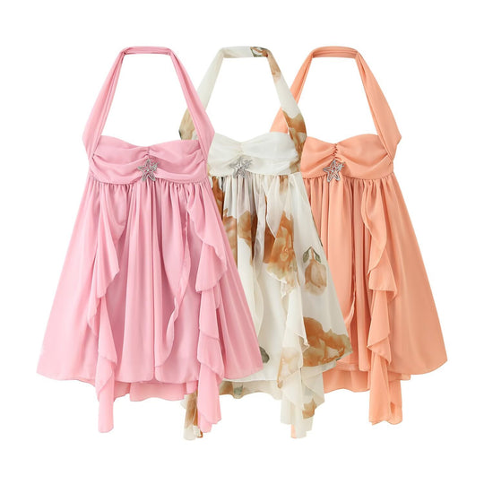 Halter Neck Backless Floral Print Dress