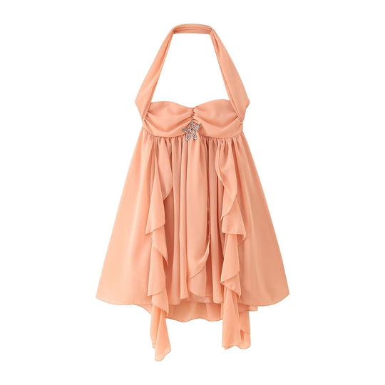 Halter Neck Backless Floral Print Dress