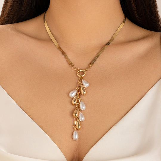 Baroque Palace Pearl Tassel Necklace – Retro Geometric Snake Chain