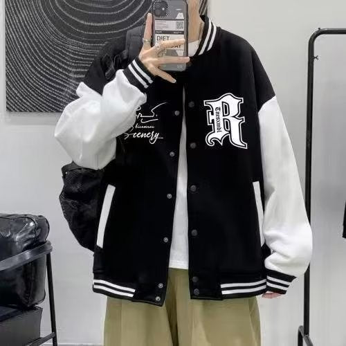 Men's Trendy Color-Block Baseball Jacket – Hooded Casual Coat