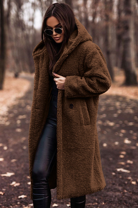 Women's Long Hooded Woolen Coat