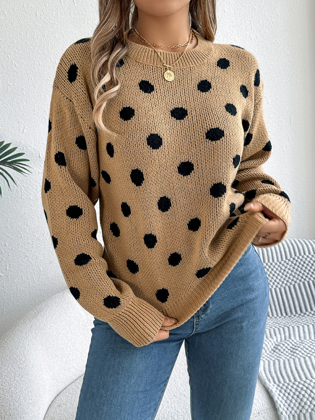 Polka Dot Cozy Chic Sweater – Autumn Vibes