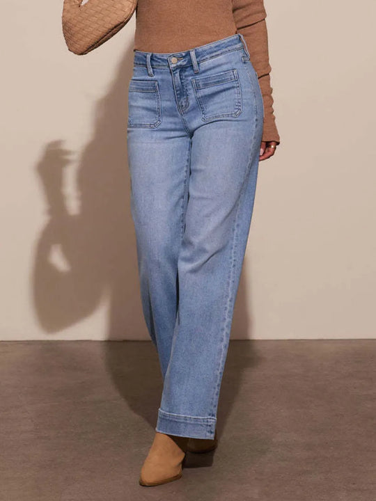 High-Rise Wide Leg Patch Pocket Jeans