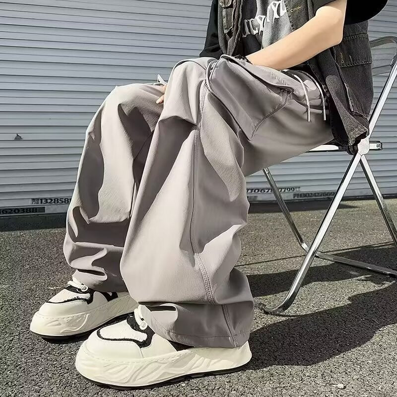 Loose straight leg wide leg casual paratrooper pants