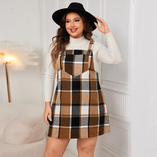 Autumn Plaid Charm Pinafore Dress