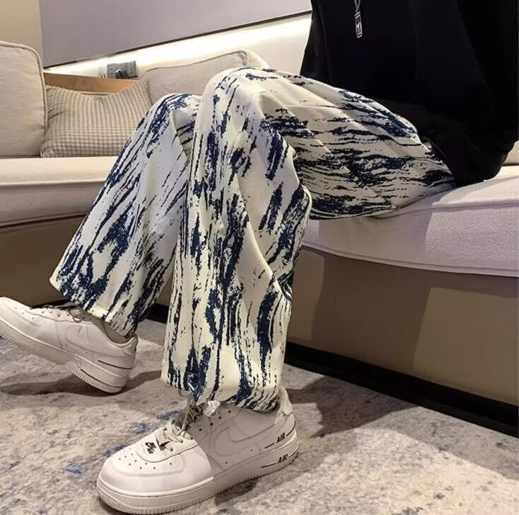 Blue & White Tie-Dye Wide Leg Pants
