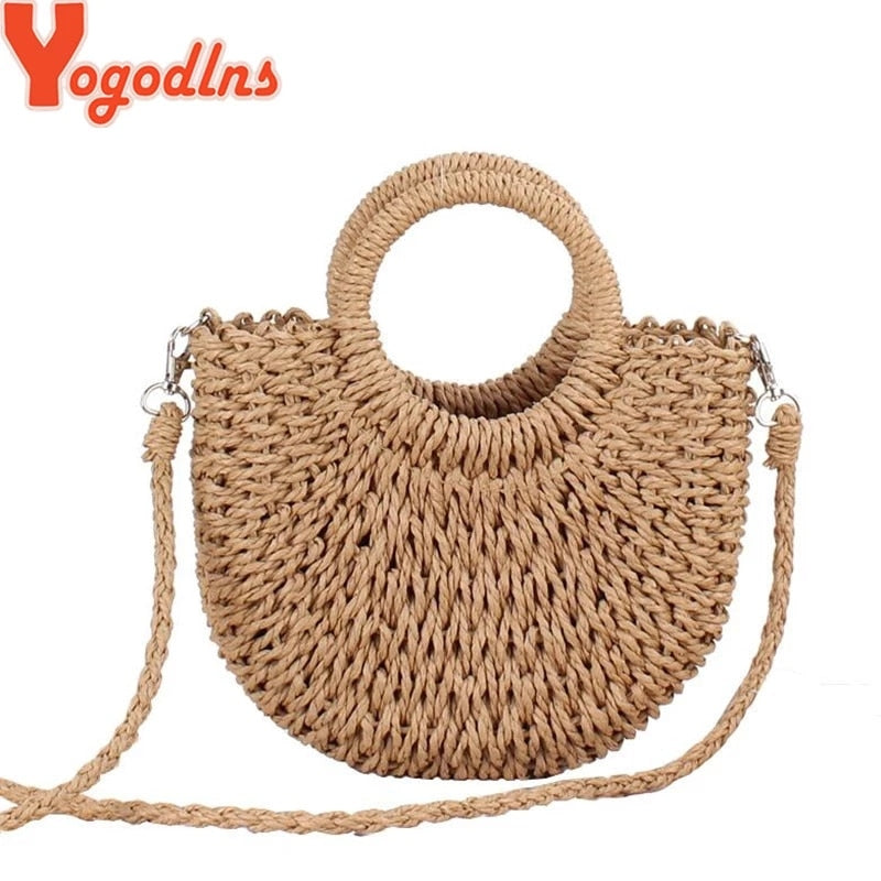 Yogodlns Handmade Half-Round Rattan Straw Bag