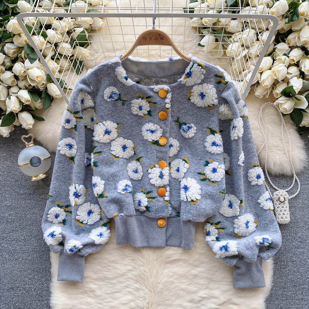 Floral Slim-Fit Chenille Cardigan