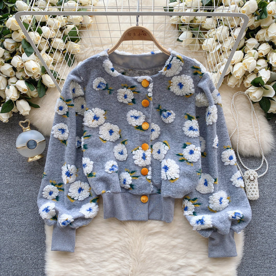 Floral Slim-Fit Chenille Cardigan